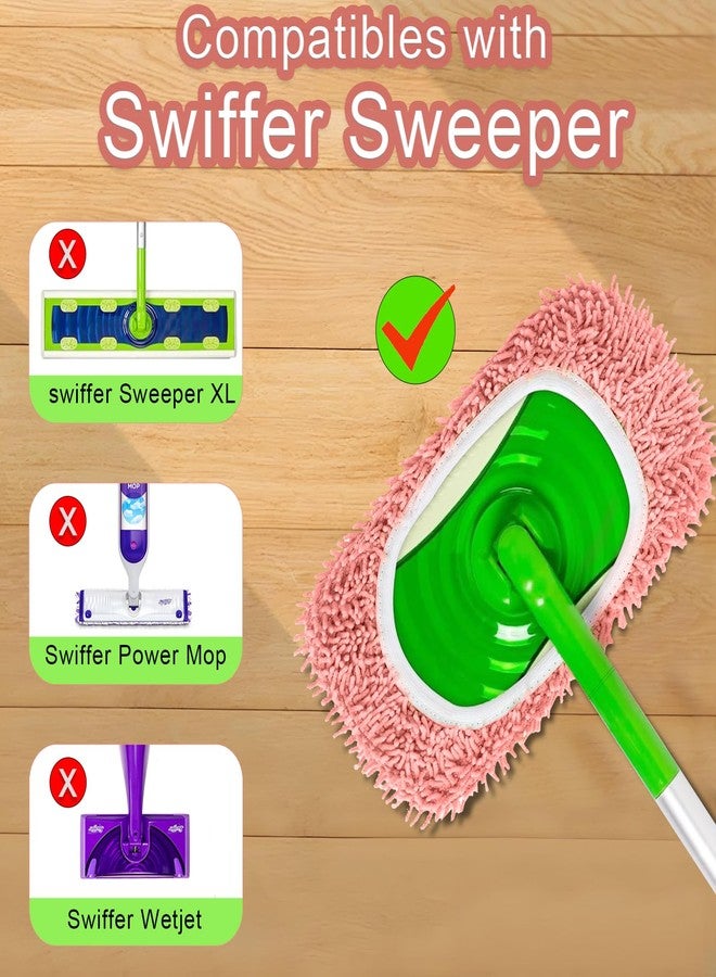 Hlmsyurx 5PCS Microfiber Wet and Dry Sweeping Mop Pads, Compatible with Swiffer Sweeper, Chenille Washable Swiffer Mop Pads, Reusable Mopping Refills for Hardwood Floor (Pink 5PCS) - Image 4